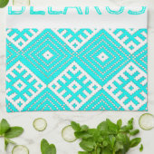 Belarus Б е л а р с у Folk Muster Türkis Geschirrtuch (Gefaltet)