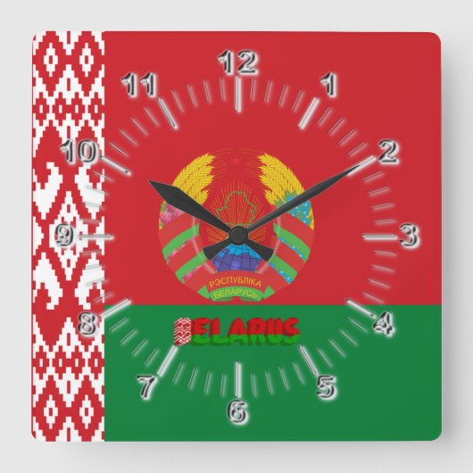 Belarus flag-emblem quadratische wanduhr (Vorderseite)