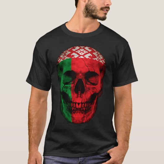Belarus Flag Skull Belarusian Roots Proud Patrioti T-Shirt (Vorderseite)