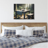 Belastung von Brot und Wein am Waldtisch Leinwanddruck (Insitu (Schlafzimmer))