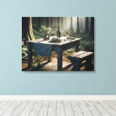 Belastung von Brot und Wein am Waldtisch Leinwanddruck (Insitu (Holzboden))