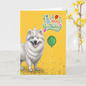 Belated Birthday Eskimo Dog in einem Party Hat Karte (Gelbe Blume)