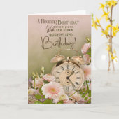 Belated Birthday Floral Greeting Vintage Clock Karte (Gelbe Blume)
