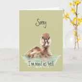 Belated Birthday Funny Angry Duck, Bird Karte (Gelbe Blume)