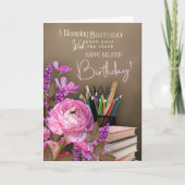 Belated Tutor Birthday – Pink Roses & Study Theme Karte (Vorderseite)