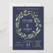 Belaubte Aquarell-Kranz-Hochzeit des Grün-| Einladung (Vorderseite)