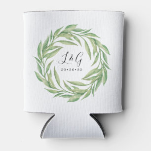 Belaubte Watercolorwreath-Gastgeschenk Hochzeit Dosenkühler