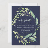 Belaubtes grünes Aquarell-Baby besprühen Einladung (Vorderseite)