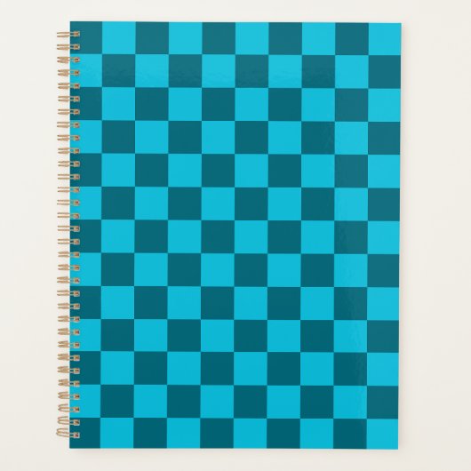 Belebendes Teal- und Türkis-Schachbrettmuster Planer (Vorderseite)