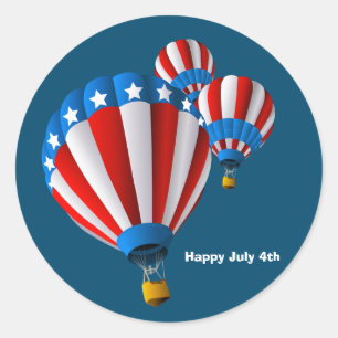 Belebte amerikanische Flagge 4. Juli Hot Air Ballo Runder Aufkleber
