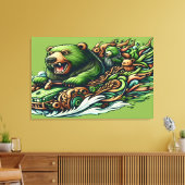 Belebte Bären, die mit einem grünen Auto in einem Leinwanddruck (Insitu (Wohnzimmer))