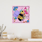 Belebte Bee Dressed Whimsy Honey Bee Pink Art Poster (Küche)