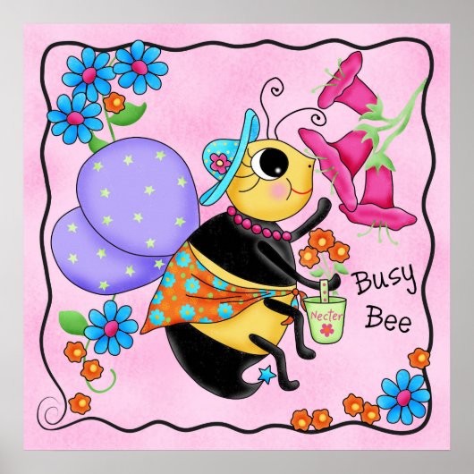 Belebte Bee Dressed Whimsy Honey Bee Pink Art Poster (Vorne)