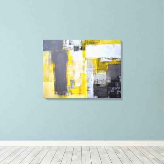 'Belebte, belebte', graue und gelbe Abstrakte Kuns Leinwanddruck (Insitu (Holzboden))