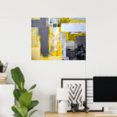 'Belebte, belebte', graue und gelbe Abstrakte Kuns Poster (Heimbüro)