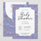 Belebte Ditsy Floral Pink und Indigo Blue Baby Dus Einladung (Vorne/Hinten)