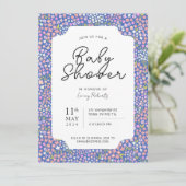 Belebte Ditsy Floral Pink und Indigo Blue Baby Dus Einladung (Stehend Vorderseite)