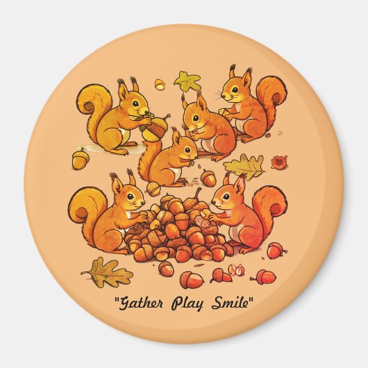 "Belebte Eichhörnchen im Herbst" Magnet (Vorne)