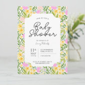 Belebte Frühlingsdusche mit Tossed Floral Baby Dus Einladung (Stehend Vorderseite)