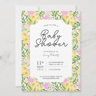 Belebte Frühlingsdusche mit Tossed Floral Baby Dus Einladung