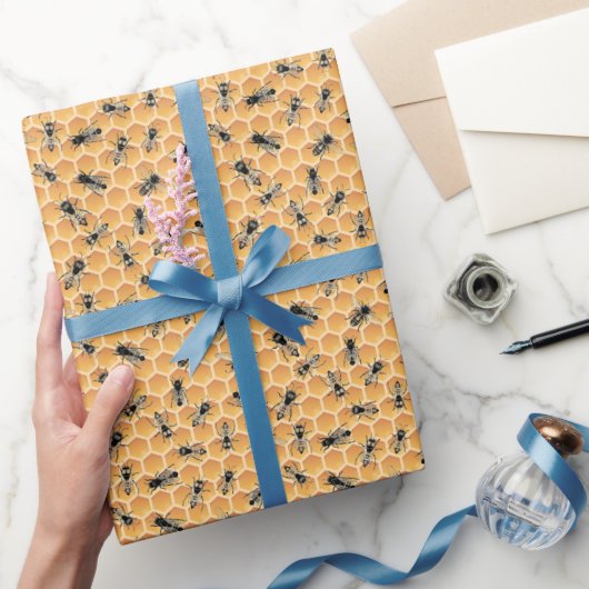 Belebte Golden Honey Bees und Honeycomb Geschenkpapier (Schenken)