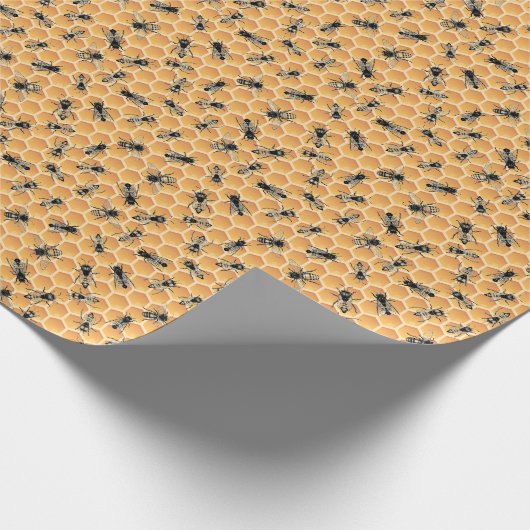 Belebte Golden Honey Bees und Honeycomb Geschenkpapier (Ecke)