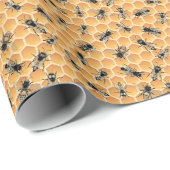 Belebte Golden Honey Bees und Honeycomb Geschenkpapier (Rolleneckpunkt)
