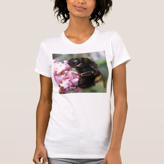 Belebte Hummel und rosa Blume T Shirt (Vorderseite)