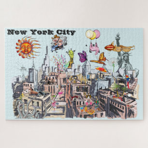 Belebte New York City Surreal Pop Art Puzzle