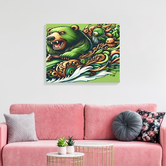 Belebte Reiten eines grünen Autos in einer Vibra 1 Leinwanddruck (Insitu (Wohnzimmer))