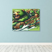 Belebte Reiten eines grünen Autos in einer Vibra 1 Leinwanddruck (Insitu (Holzboden))