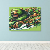 Belebte Reiten eines grünen Autos in einer Vibra 1 Leinwanddruck (Insitu (Holzboden))