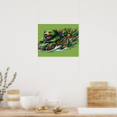 Belebte Reiten eines grünen Autos in einer Vibra 1 Poster (Küche)