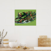 Belebte Reiten eines grünen Autos in einer Vibra 1 Poster (Küche)