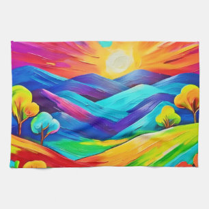 Belebte Sonnenuntergänge Kunst, Dichtung und Musik Geschirrtuch