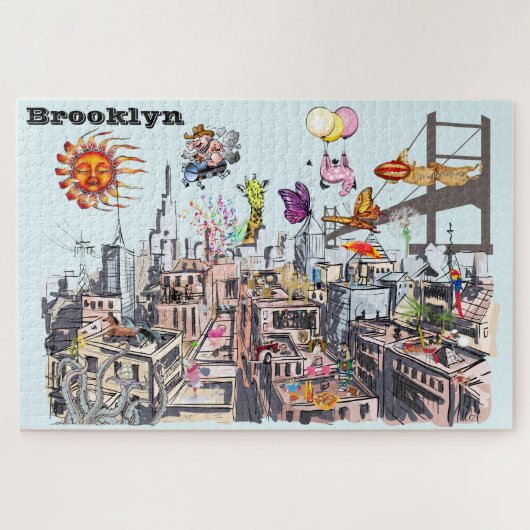 Belebte Stadt Brooklyn Surreal Pop Art Puzzle (Horizontal)