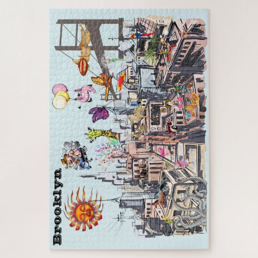 Belebte Stadt Brooklyn Surreal Pop Art Puzzle (Vertikal)