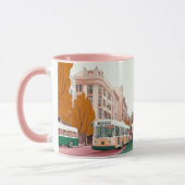 belebte Stadtstraße mit Bussen und Gebäuden Tasse (Links)