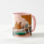belebte Stadtstraße mit Bussen und Gebäuden Tasse (VorderseiteRechts)