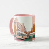 belebte Stadtstraße mit Bussen und Gebäuden Tasse (Vorderseite Links)