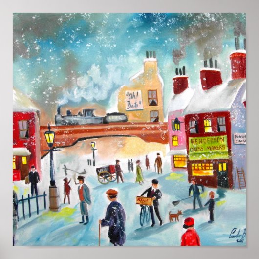 Belebte Street Szene Winterzug Ölmalerei Kunst Poster (Vorne)