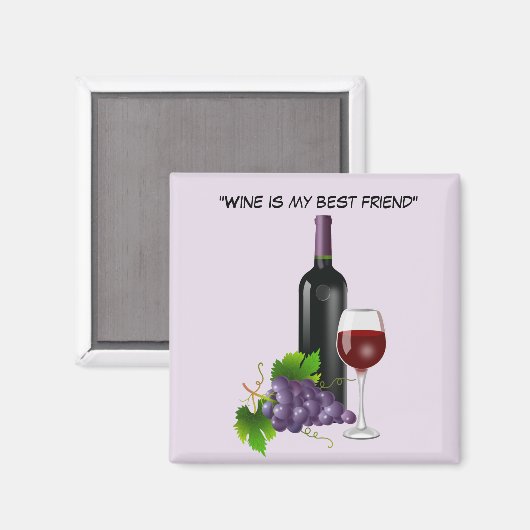 Belebte Weinflasche mit Glas Magnet (Vorderseite/Rückseite)