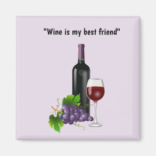 Belebte Weinflasche mit Glas Magnet