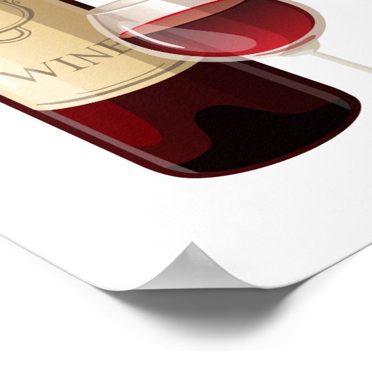 Belebte Weinflasche und Glas Poster (Ecke)