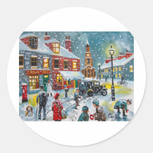 Belebter Straßenszene Winterschnee Gordon Bruce Ar Runder Aufkleber