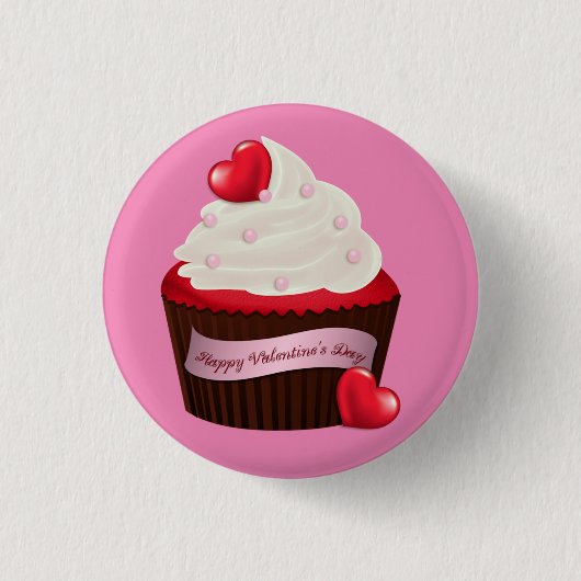 Belebter Valentinstag Cupcake Button (Vorderseite)