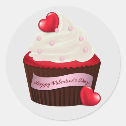 Belebter Valentinstag Cupcake Runder Aufkleber (Vorderseite)