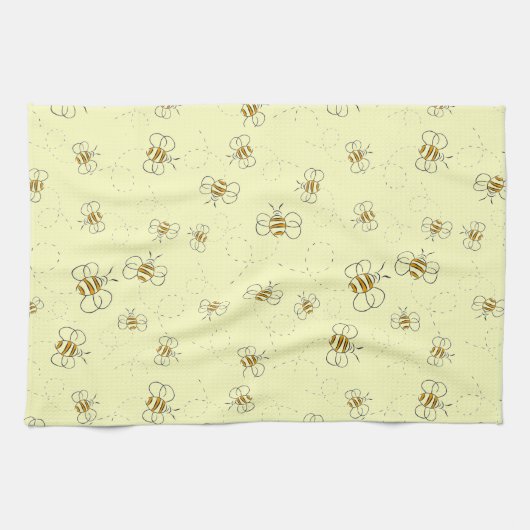 Belebtes Bienenflugmuster gelb Geschirrtuch (Horizontal)