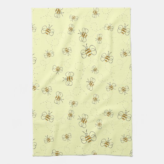 Belebtes Bienenflugmuster gelb Geschirrtuch (Vertikal)