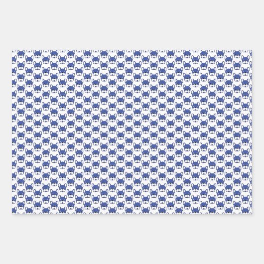 Belebtes französisches Bulldog-blaues Gemustertes Geschenkpapier Set (Vorderseite 3)